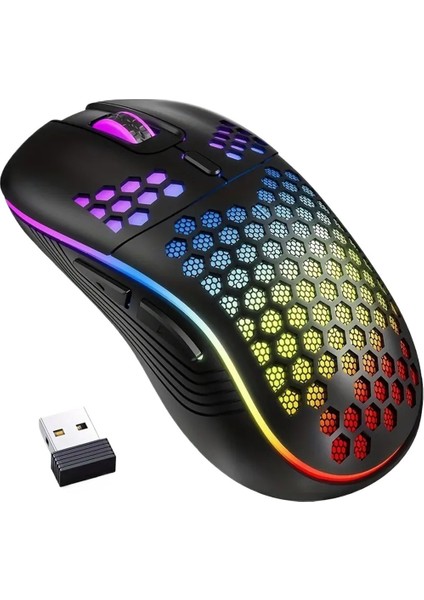 Kablosuz E-Spor Oyun Faresi Hafif Içi Boş Işıklı Delik Type-C Kablosuz Fare Bilgisayar Aksesuarları (Yurt Dışından)