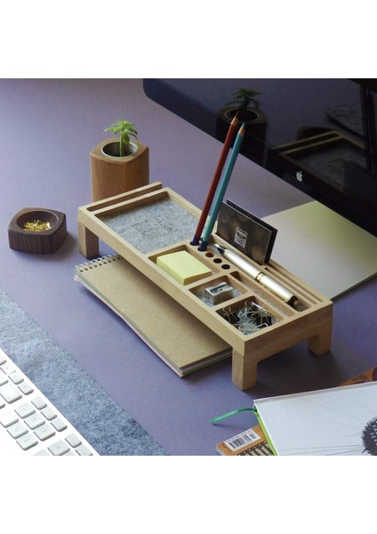 Wood Mini Sharpy Masa Düzenleyici (Gri)