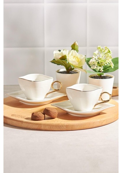 Sonsuz Aşk 2 Kişilik Kahve Fincan Takımı Beyaz Gold 100 ml