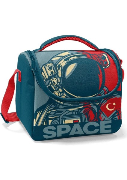 High Yeşil Astronot Baskılı Erkek Çocuk Okul Beslenme ve Piknik Çantası