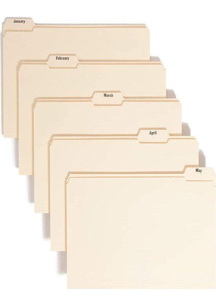 Indiziert Dosya Düzenleyici Set, Aylık (Jan-Aralık) Klasör, Güçlendirilmiş 1/5-Cut Tab, Letter Size, Manila, 12 Pro Set (Navigasyon Cihazı)