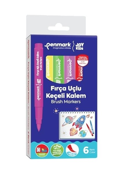 Süper Yıkanabilir Brush Uçlu Keçeli Kalem 6'lı fiyatları