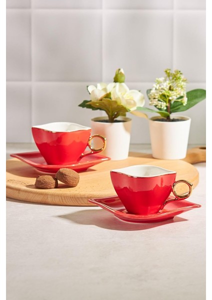 Sonsuz Aşk 2 Kişilik Kahve Fincanı Takımı Kırmızı 100 ml
