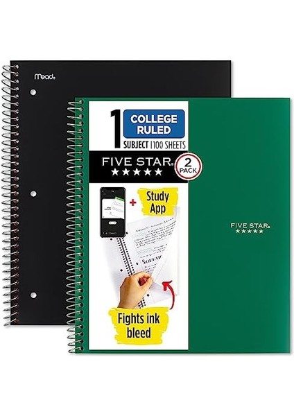 Star Spiral Defter + Çalışma Uygulaması, 2'li Paket, 1 Konu, Kolej Çizgili Kağıt, Mürekkep Kanaması ile Mücadele, Suya Dayanıklı Kapak, 2,5 cm x 11 Inç, 100 Yaprak, Siyah, Yeşil (820187) fiyatları