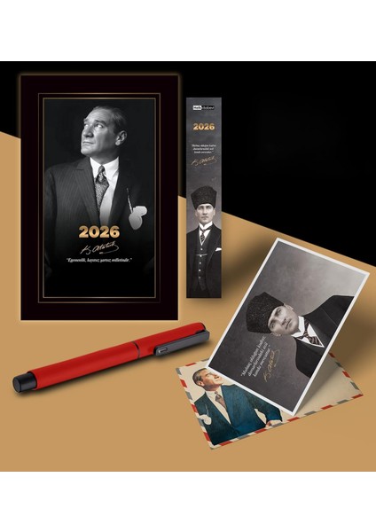 Istikbal Atatürk Ajandası Ayraç Kartpostal Kalem - Kırmızı