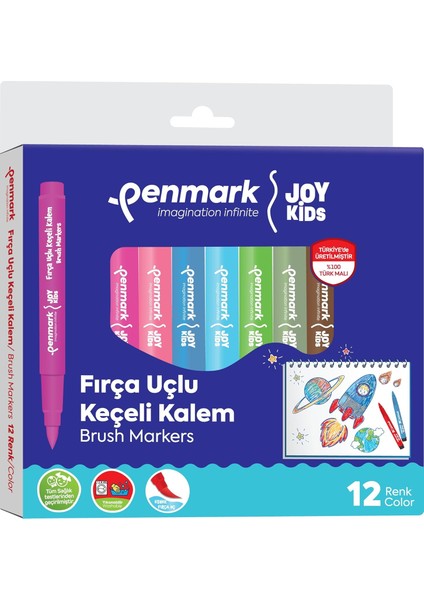 Süper Yıkanabilir Brush Uçlu Keçeli Kalem 12'li