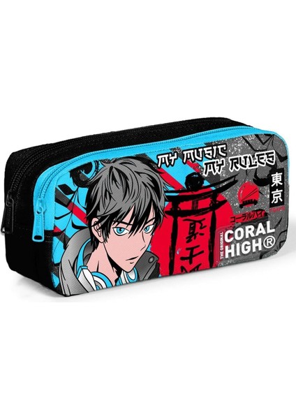High Siyah Mavi Anime Iki Bölmeli Kalem Çantası - Erkek Çocuk