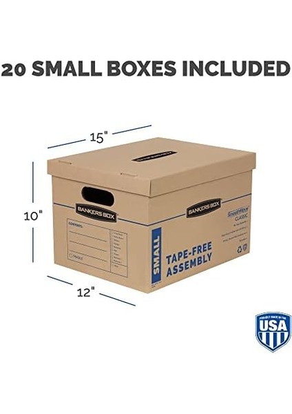 Box Smoothmove Klasik Küçük Taşıma Kutuları, 20'li Paket, Bantsız Montaj, Kolay Taşıma Kolları, 10" x 12" x 15" fiyatları
