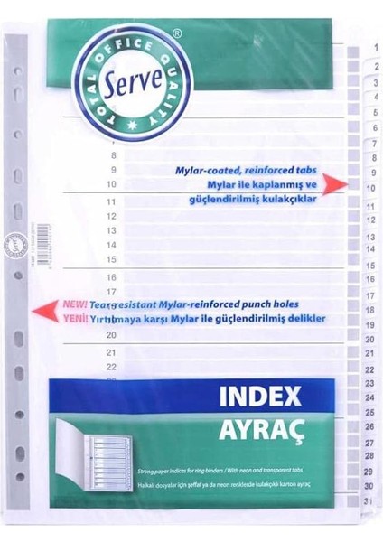 Karton Ayrac 1-31 Rakam A4