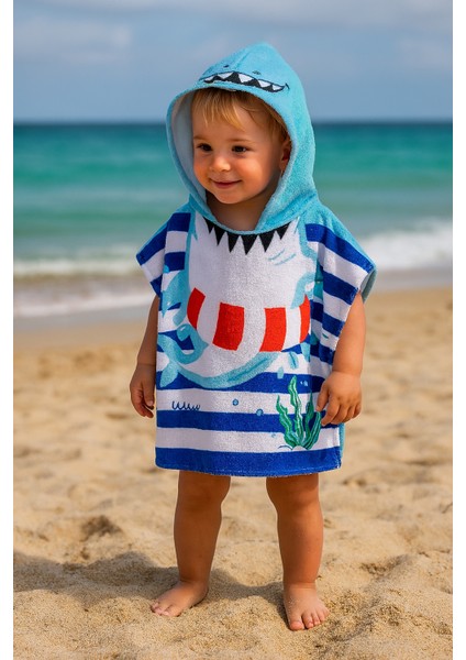 Köpek Balığı Desenli Panço 2-4-6-YAŞ