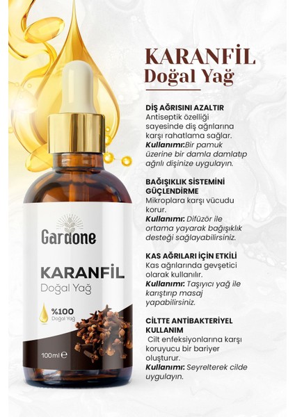 Karanfil Yağı Soğuk Sıkım %100 Saf ve Doğal Clove 100ML modelleri