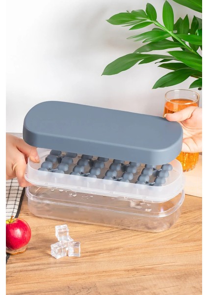 32'li Buzluk Buz Saklama Kabı - Bas Çıkar Buz Küpü Hazneli Buz Kalıbı-Antrasit KOTYORA-MP-7075 modelleri