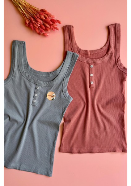 Kaşkorse 3'lü Düğme Detaylı Siyah, Gül Kurusu ve Mavi Renk Kadın Atlet modelleri