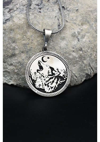 Ay Yıldızlı - Ay Yıldız - Kurt 925 Ayar Gümüş Kolye Zincir 902129