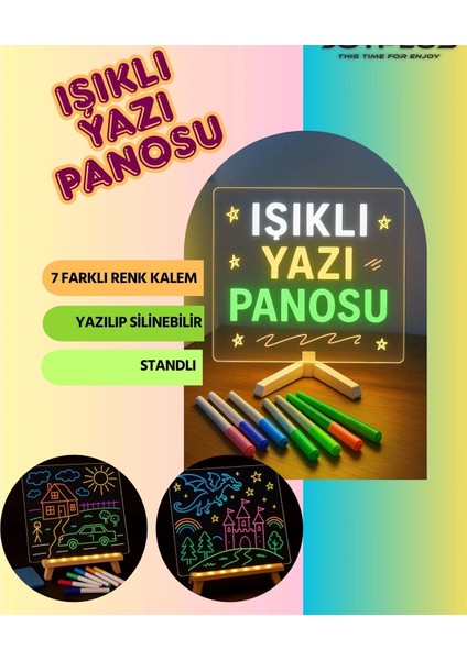 Neon Işıklı 7 Renk Işık Boyama Kalemli LED Resim Panosu Boyama Tahtası Kalemleri 20 x 20