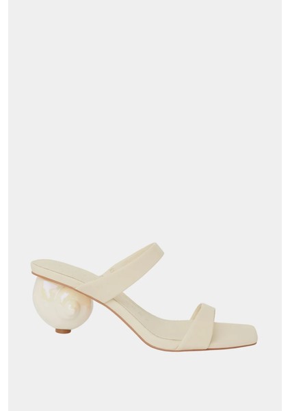The Maritime Çift Bantlı Kadın Krem Topuklu Terlik