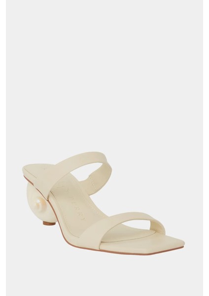 The Maritime Çift Bantlı Kadın Krem Topuklu Terlik modelleri