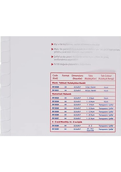 Karton Ayrac 1-20 Rakam A4 modelleri