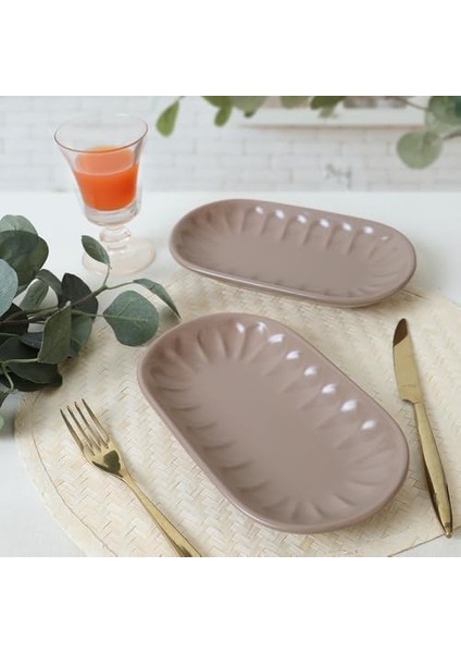 Mat Toprak Taupe Badem Kayık Tabak 25 cm 2 Adet 977 fiyatları