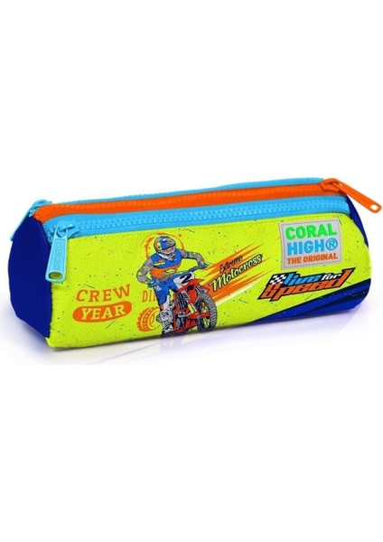 High Lacivert Sarı Motosiklet Üç Bölmeli Kalemlik -Erkek Çocuk