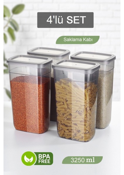 4'lü Mega Boy 3250 ml Un Bakliyat Saklama Kutusu - Sızdırmaz Kapaklı Çok Amaçlı Erzak Saklama Kabı