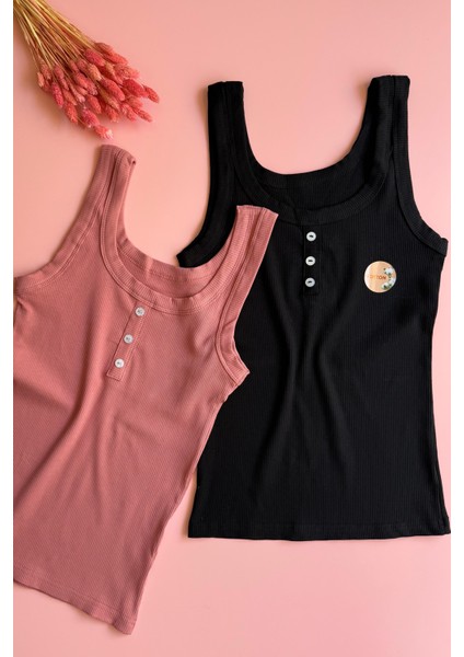 Kaşkorse 3'lü Düğme Detaylı Siyah, Gül Kurusu ve Mavi Renk Kadın Atlet fırsatları