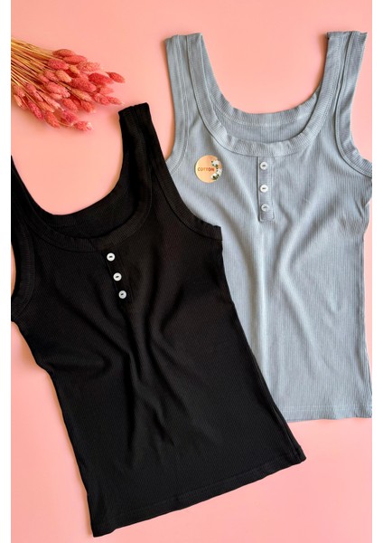 Kaşkorse 3'lü Düğme Detaylı Siyah, Gül Kurusu ve Mavi Renk Kadın Atlet indirimleri