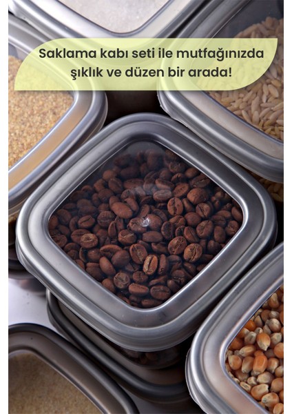 9 Parça Kare Erzak Saklama Kabı Seti - Bakliyat Saklama Kutusu Baharatlık Çerezlik 550-1200-1750 ml fırsatları