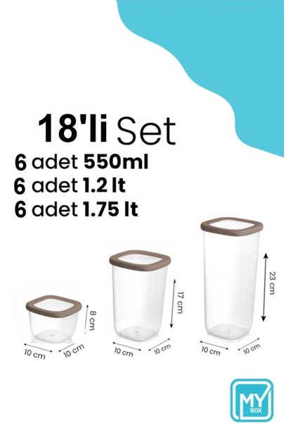 18'li Coral Silikon Kapaklı Kare Erzak Saklama Kabı - Etiketli Un Bakliyat Saklama Kutusu Baharatlık modelleri