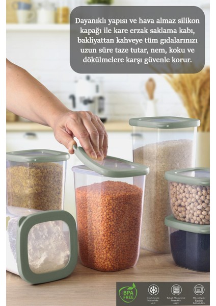 6 Parça Vita Silikon Kapaklı Kare Erzak Saklama Kabı - Un Bakliyat Saklama Kutusu 6X1750 ml fiyatları