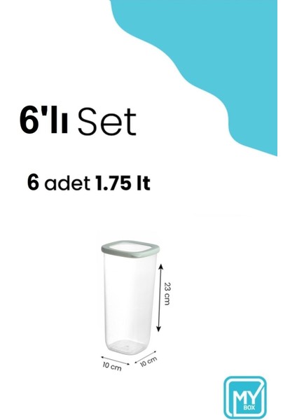6 Parça Vita Silikon Kapaklı Kare Erzak Saklama Kabı - Un Bakliyat Saklama Kutusu 6X1750 ml modelleri