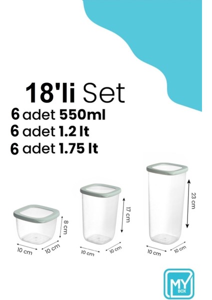 18'li Vita Silikon Kapaklı Kare Erzak Saklama Kabı - Etiketli Un Bakliyat Saklama Kutusu Baharatlık modelleri