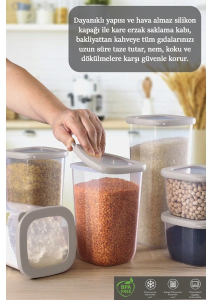 6 Parça Lumia Silikon Kapaklı Kare Erzak Saklama Kabı - Un Bakliyat Saklama Kutusu 6X1750 ml fiyatları