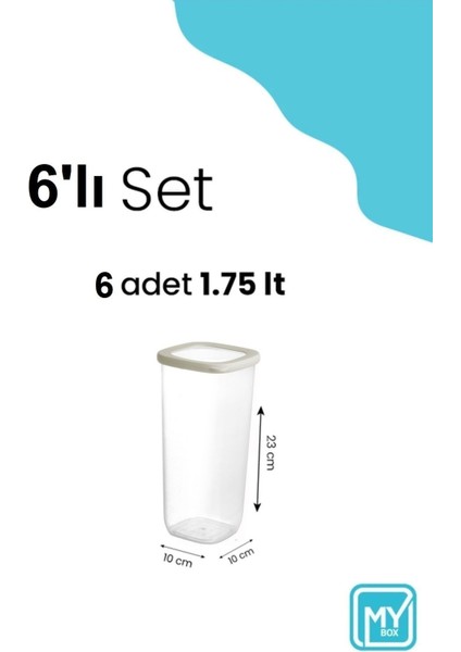 6 Parça Lumia Silikon Kapaklı Kare Erzak Saklama Kabı - Un Bakliyat Saklama Kutusu 6X1750 ml modelleri
