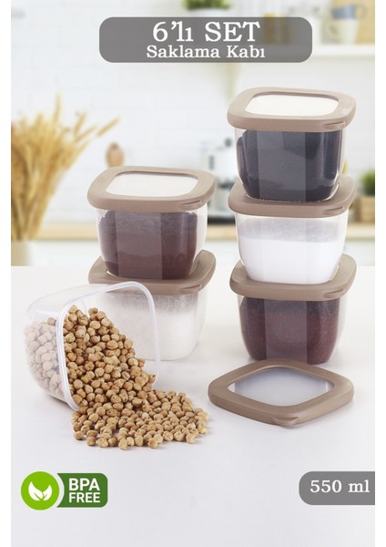 6 Parça Coral Silikon Kapaklı Kare Erzak Saklama Kabı - Baharatlık Çerezlik Saklama Kutusu 6X550 ml