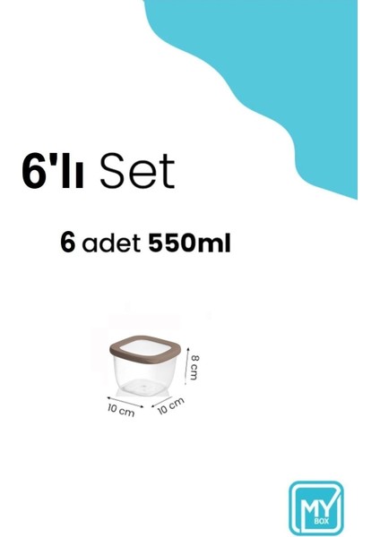 6 Parça Coral Silikon Kapaklı Kare Erzak Saklama Kabı - Baharatlık Çerezlik Saklama Kutusu 6X550 ml modelleri