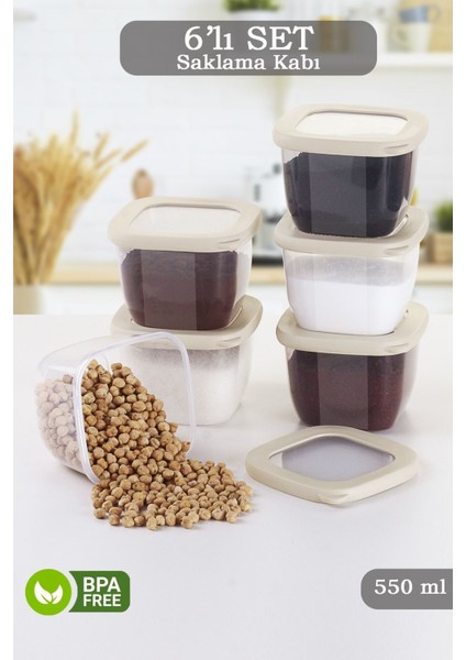 6 Parça Lumia Silikon Kapaklı Kare Erzak Saklama Kabı - Baharatlık Çerezlik Saklama Kutusu 6X550 ml