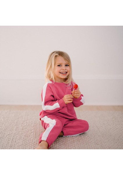 Kontrast Pembe Sweatshirt Pantolon Set