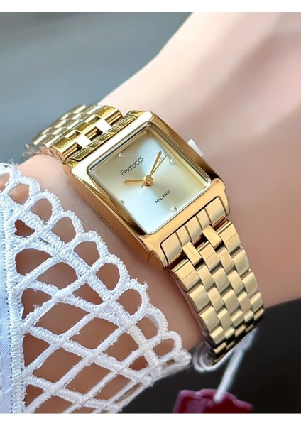 Milano Kadın Kol Saati – Kadran, Kare Kasa, Altın Renk Metal Kordon, Analog Quartz