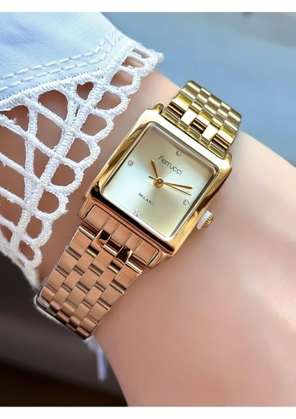 Milano Kadın Kol Saati – Kadran, Kare Kasa, Altın Renk Metal Kordon, Analog Quartz fiyatları