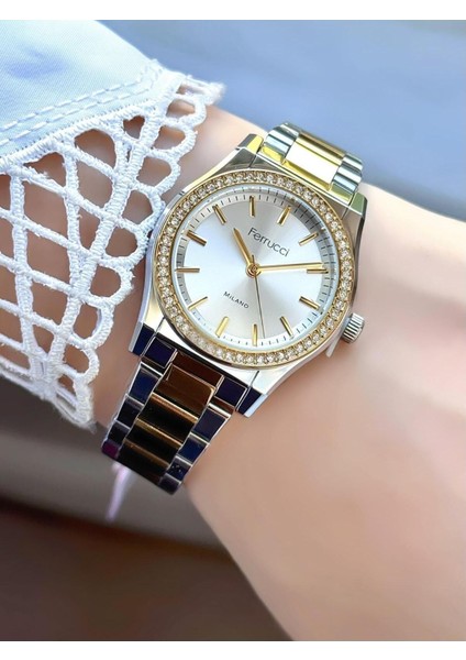 Milano Kadın Kol Saati – Taş Süslemeli Çerçeve, Altın-Gümüş Metal Kordon fiyatları