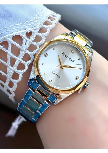 Milano Kadın Kol Saati – Taşlı Kadran, Çift Renk Metal Kordon fiyatları