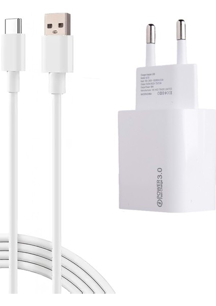 AC18 Eco Bundle 18W Hızlı Şarj Cihazı + Usb-A To Type-C Kablo , Qc 3.0 Destekli