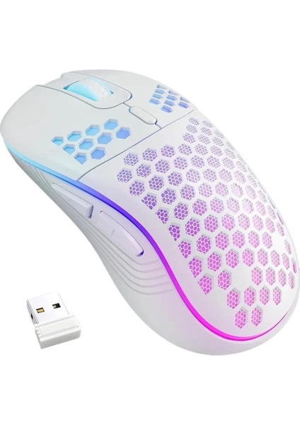 Kablosuz E-Spor Oyun Faresi Hafif Içi Boş Işıklı Delik Type-C Kablosuz Fare Bilgisayar Aksesuarları (Yurt Dışından)