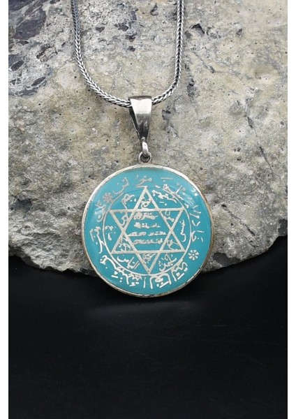 Hz. Süleyman Mührü Mineli 925 Ayar Gümüş Kolye Zincir 902131