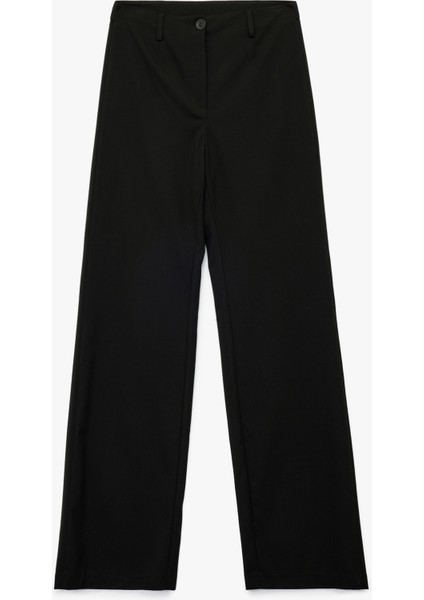 Düğmeli Cepli Straight Fit Düz Bol Paça Kumaş Pantolon