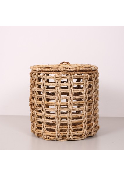 Mylamp Edis Doğal Abaka 33X33 cm Kapaklı Çamaşır ve Dekorasyon Sepeti