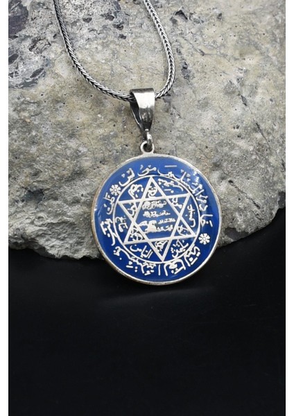 Hz. Süleyman Mührü Mineli 925 Ayar Gümüş Kolye Zincir 902132