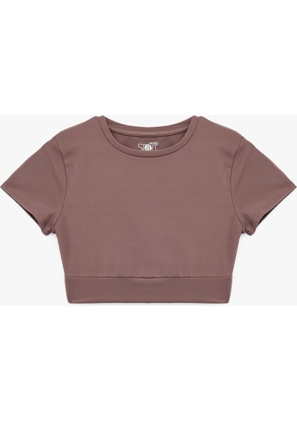 Slim Fit Kısa Kollu Bisiklet Yaka Crop Spor Tişört