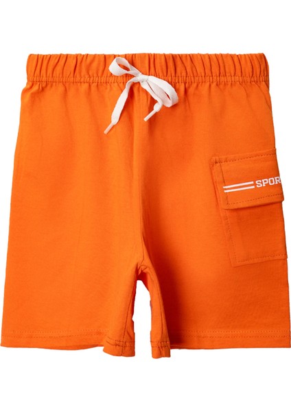 Penye Kargo Cepli Şort Oranj